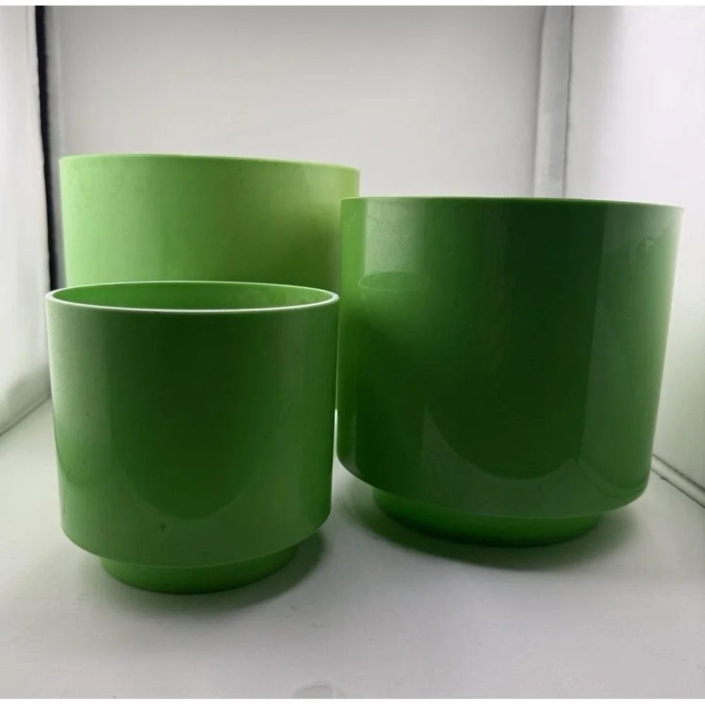 Set Of 3 Lawnware VTG Plant Pots Plastic Nesting Green Footed Retro Sturdy